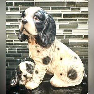 VTG MCM Harvey Knox Springer Spaniel Dogs Puppy Figurine Black White JAPAN